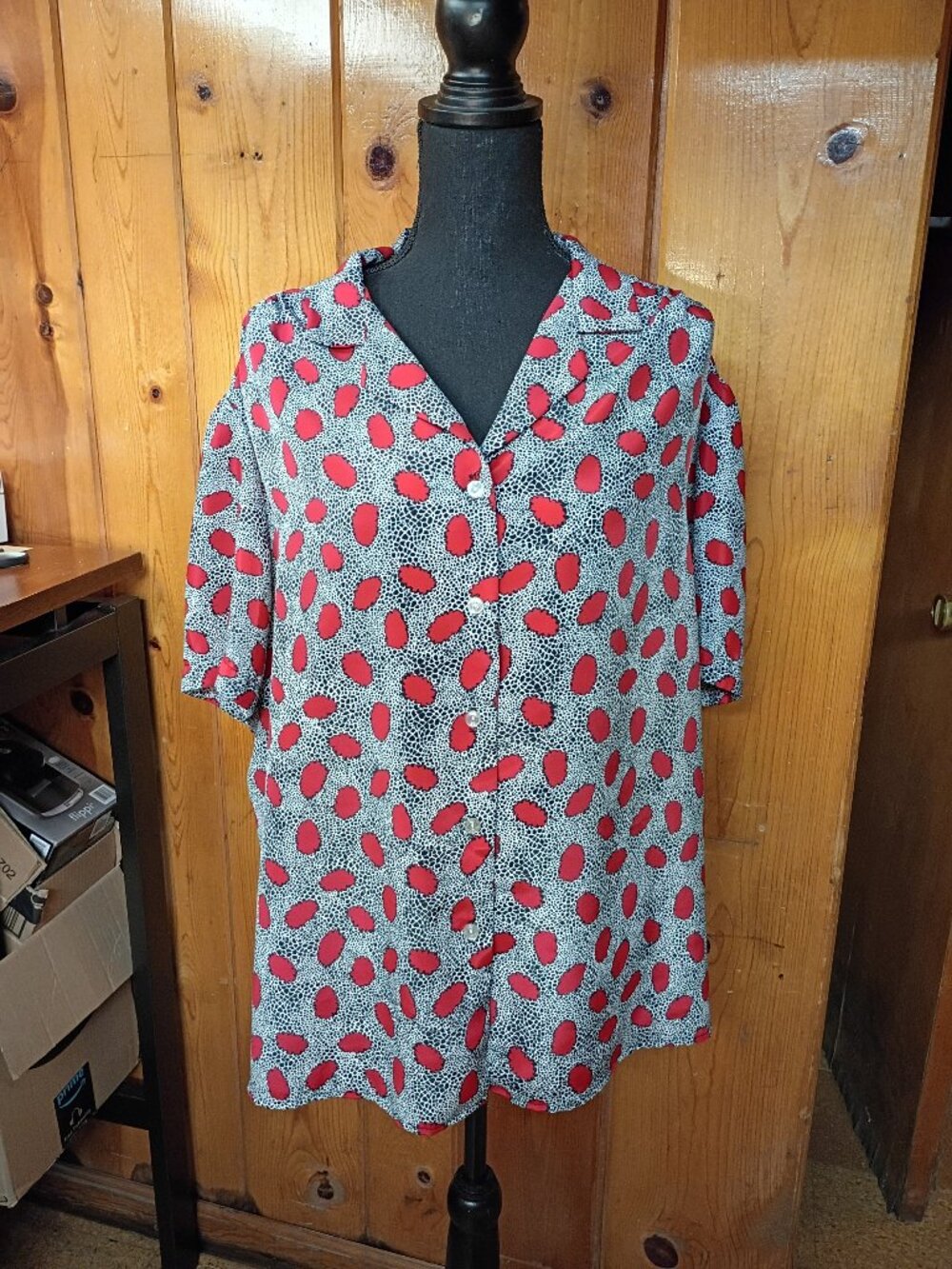 Vintage Blouse 1980s New Wave Office Goth Plus Size 22W Black Red White Rhapsody